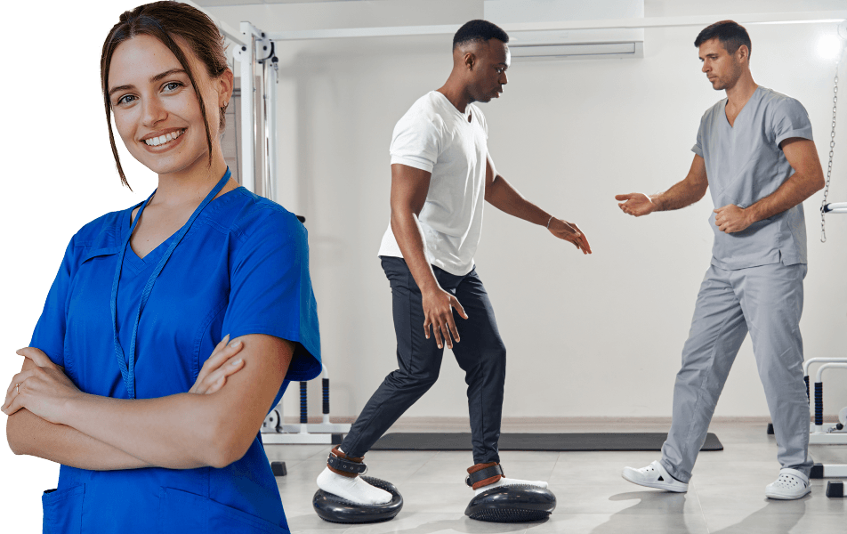 physio balance exercise rehab session
